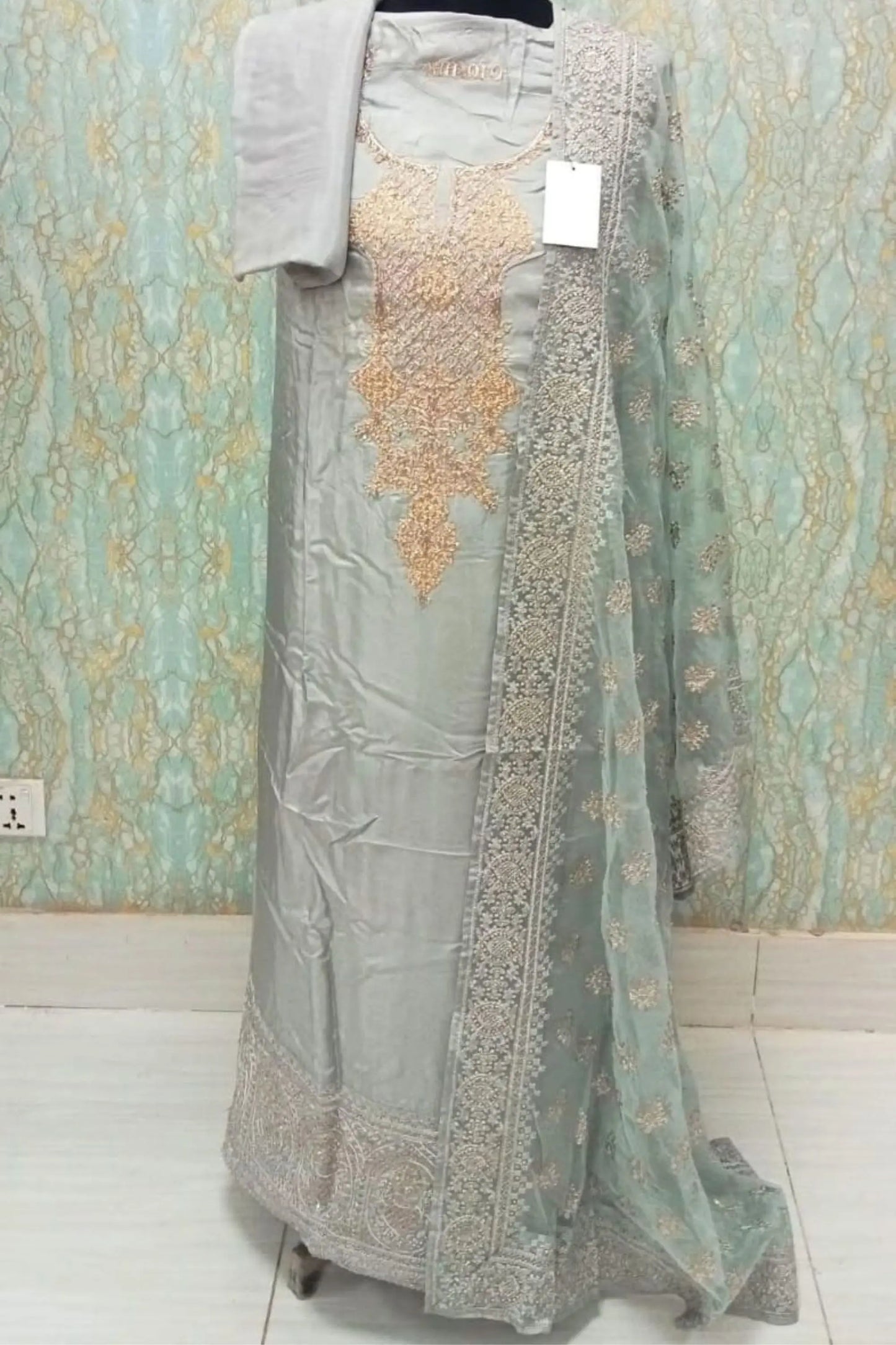 Silver Mist Embroidered Three Piece