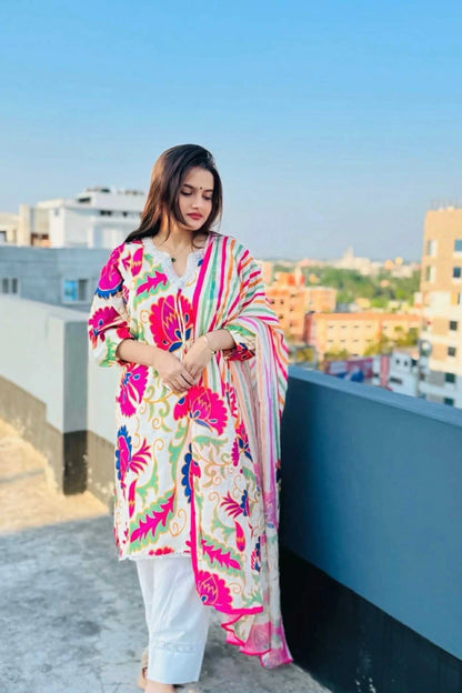 Pastel Bloom Printed Three Piece