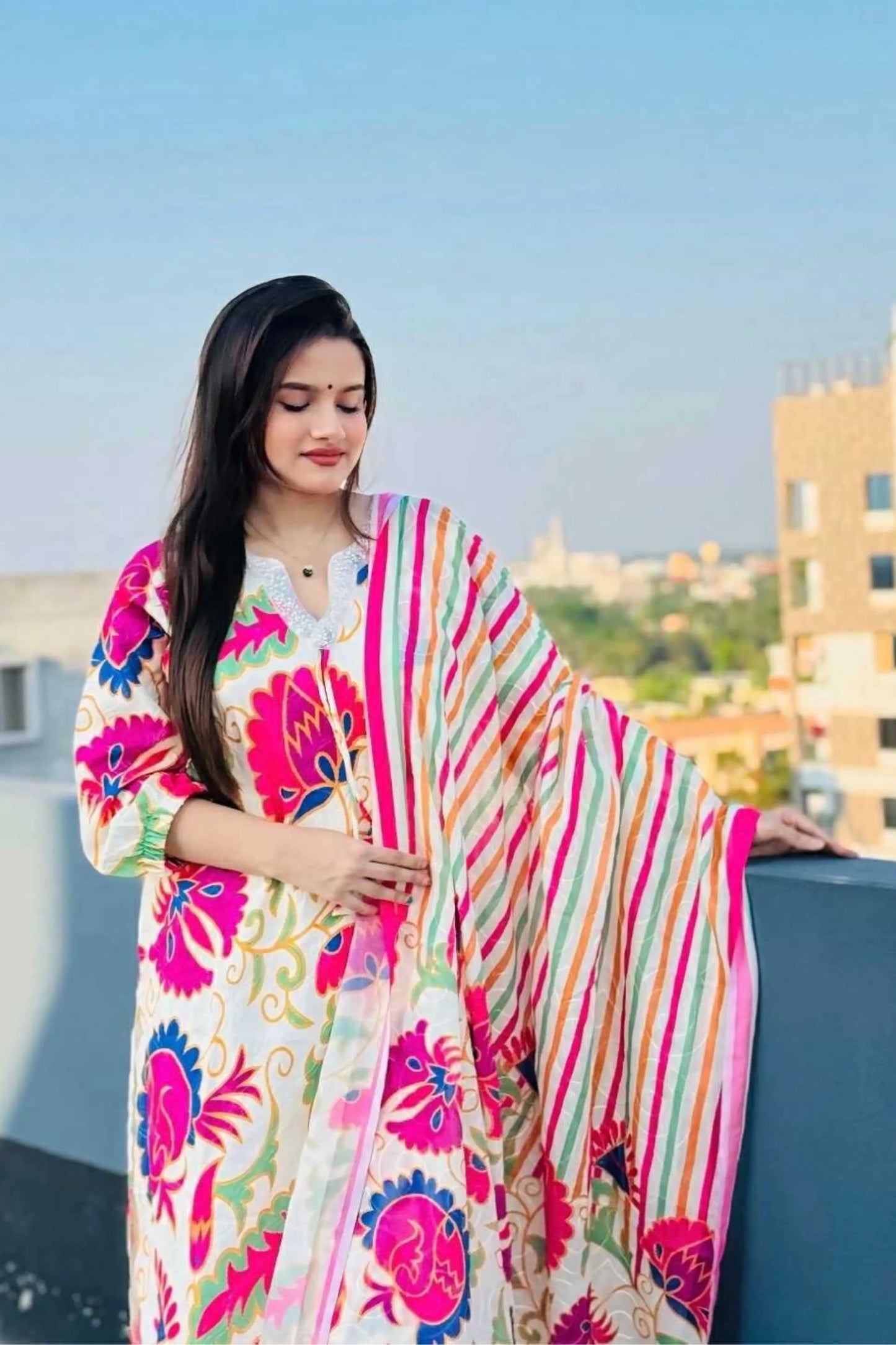 Pastel Bloom Printed Three Piece