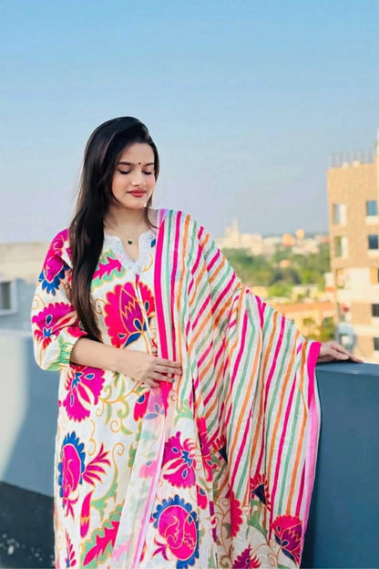 Pastel Bloom Printed Three Piece