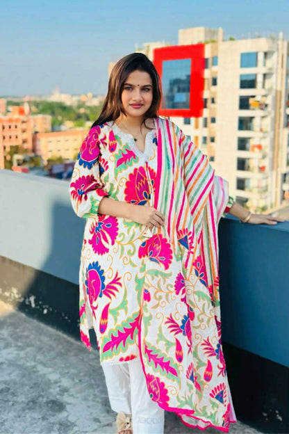 Pastel Bloom Printed Three Piece